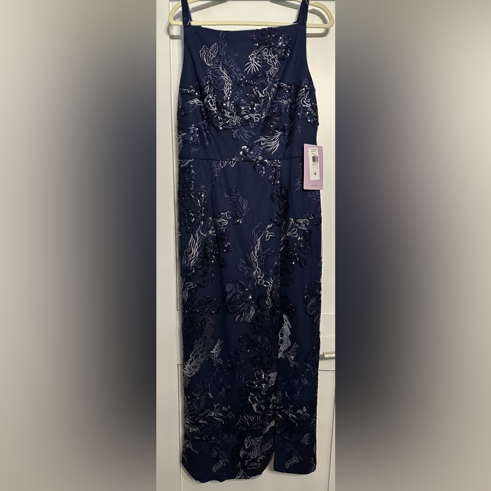 JS Collections Navy Blue Embellished Maxi Dress